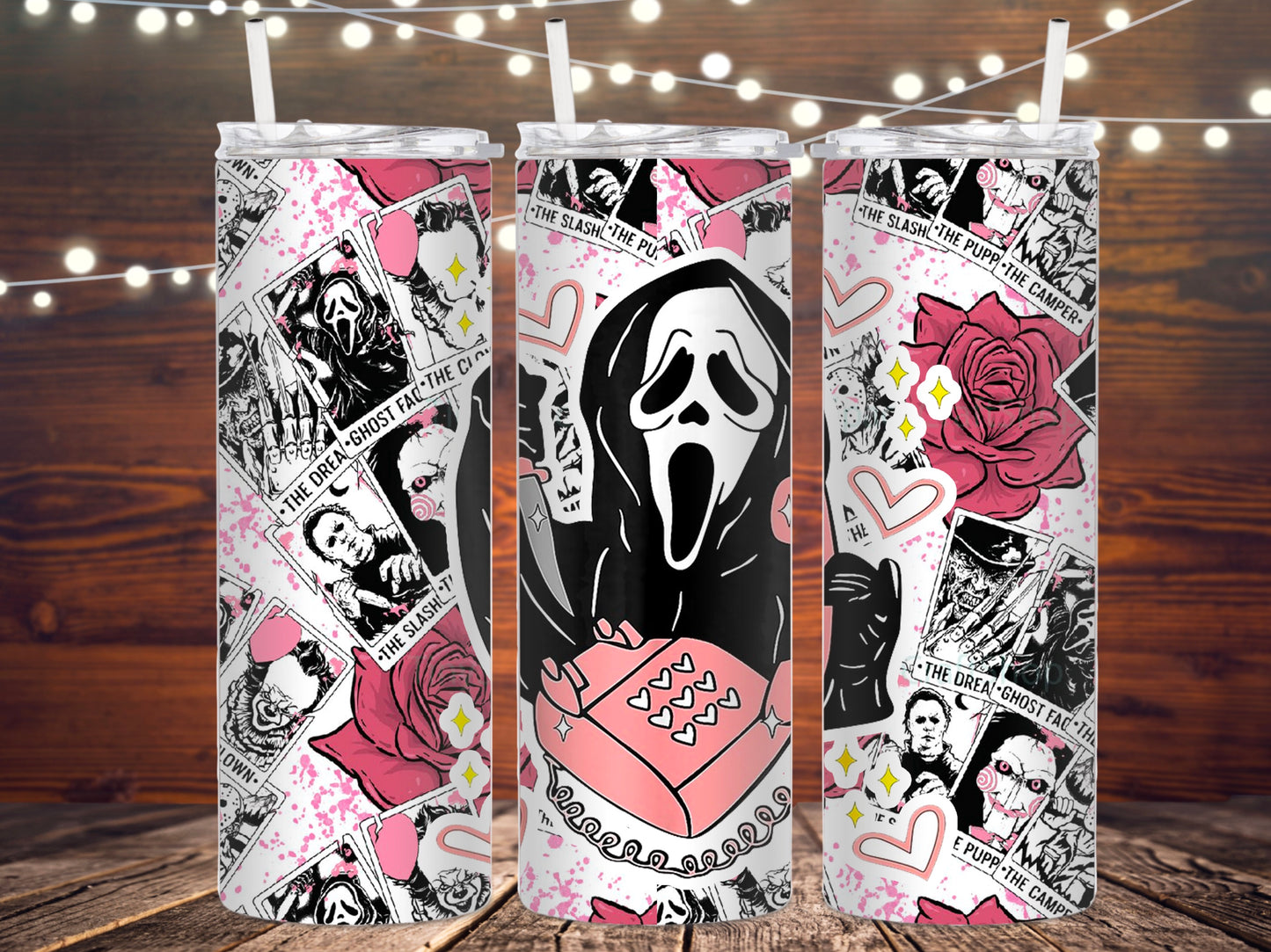 Floral "No you hang up" Ghost face metal insulated tumbler