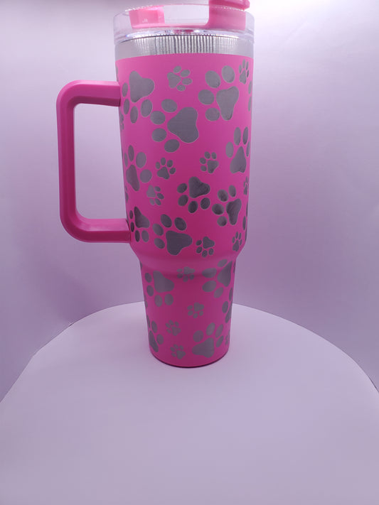 Paw print tumbler hot pink