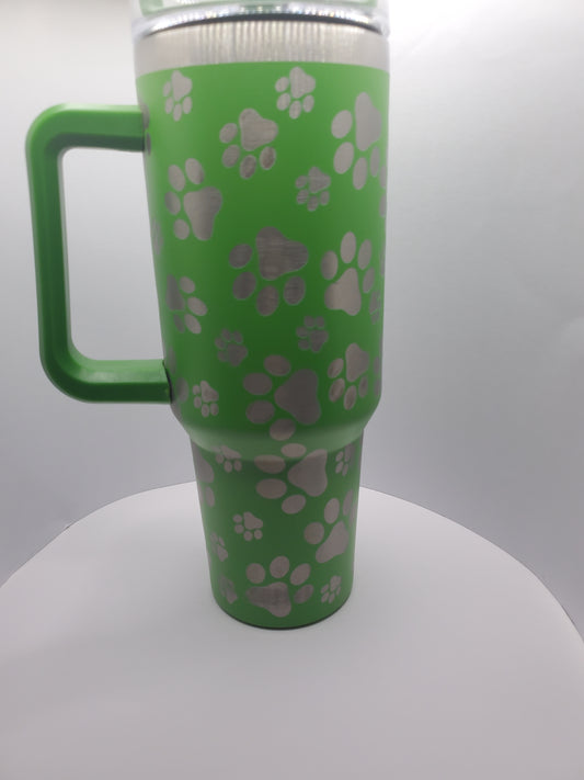 Green Paw print tumbler