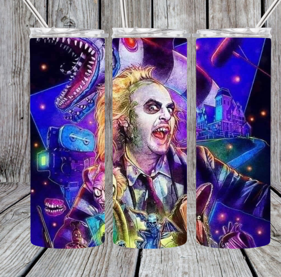 Colorful Beetlejuice tumbler