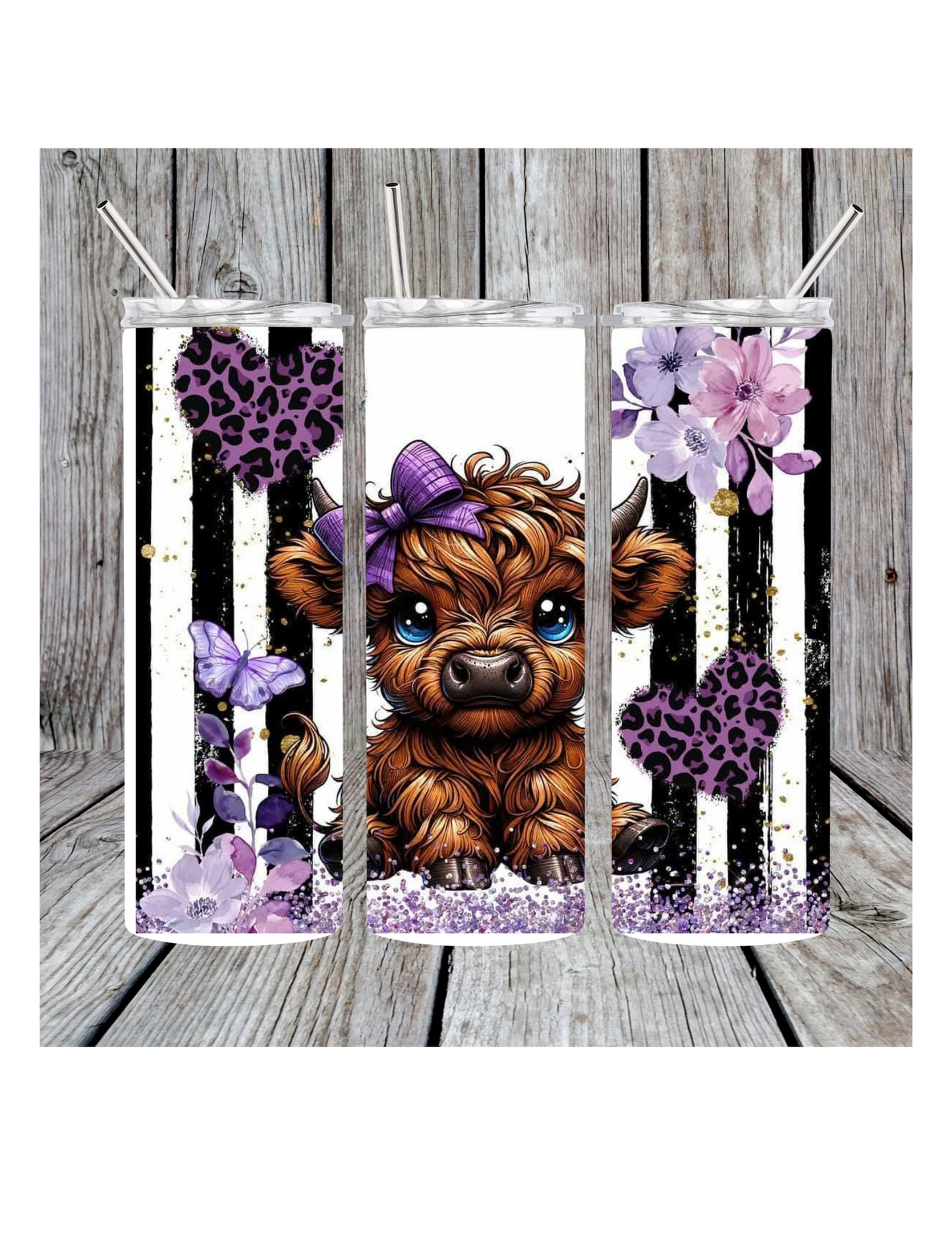 Purple heart highland cow tumbler