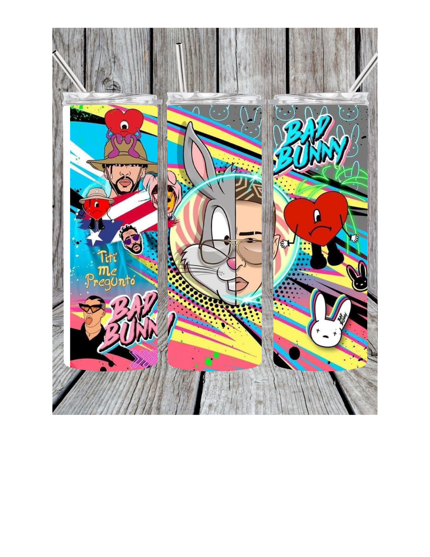 Bad bunny cartoon tumbler